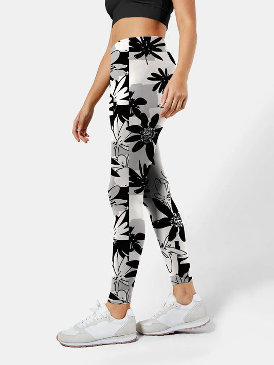 F124 black & white printed yoga leggings