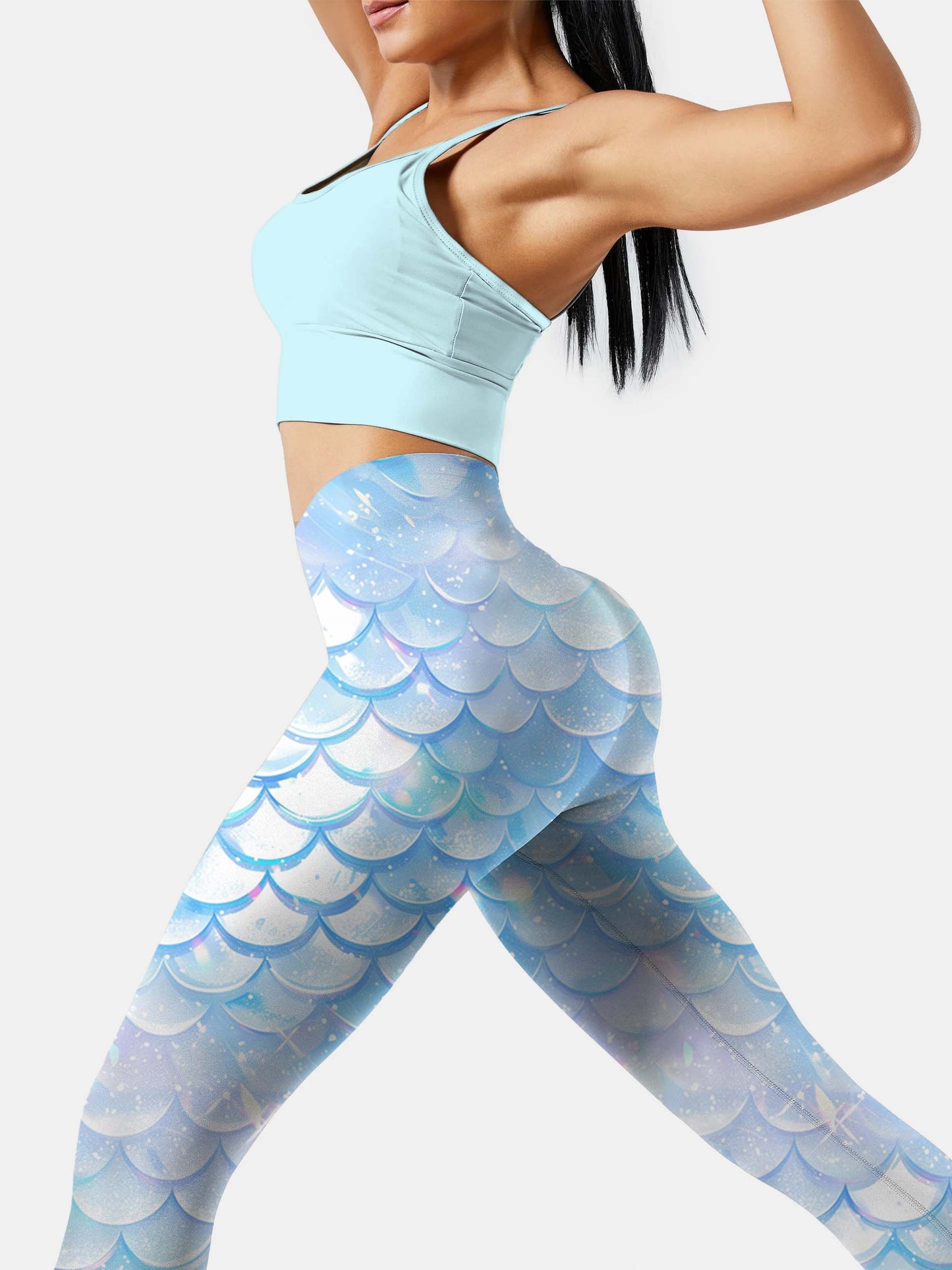 S221 Fantasy Light Blue Fish Scale yoga leggings