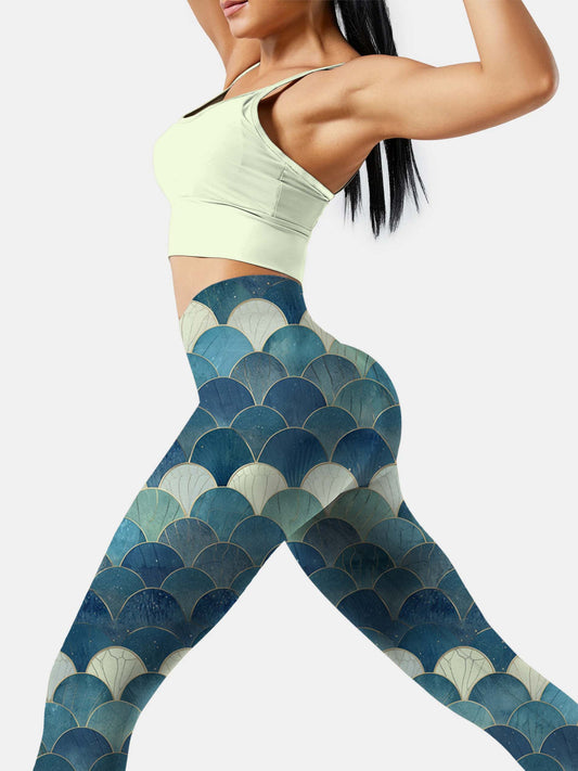 S222 green fish scales yoga leggings