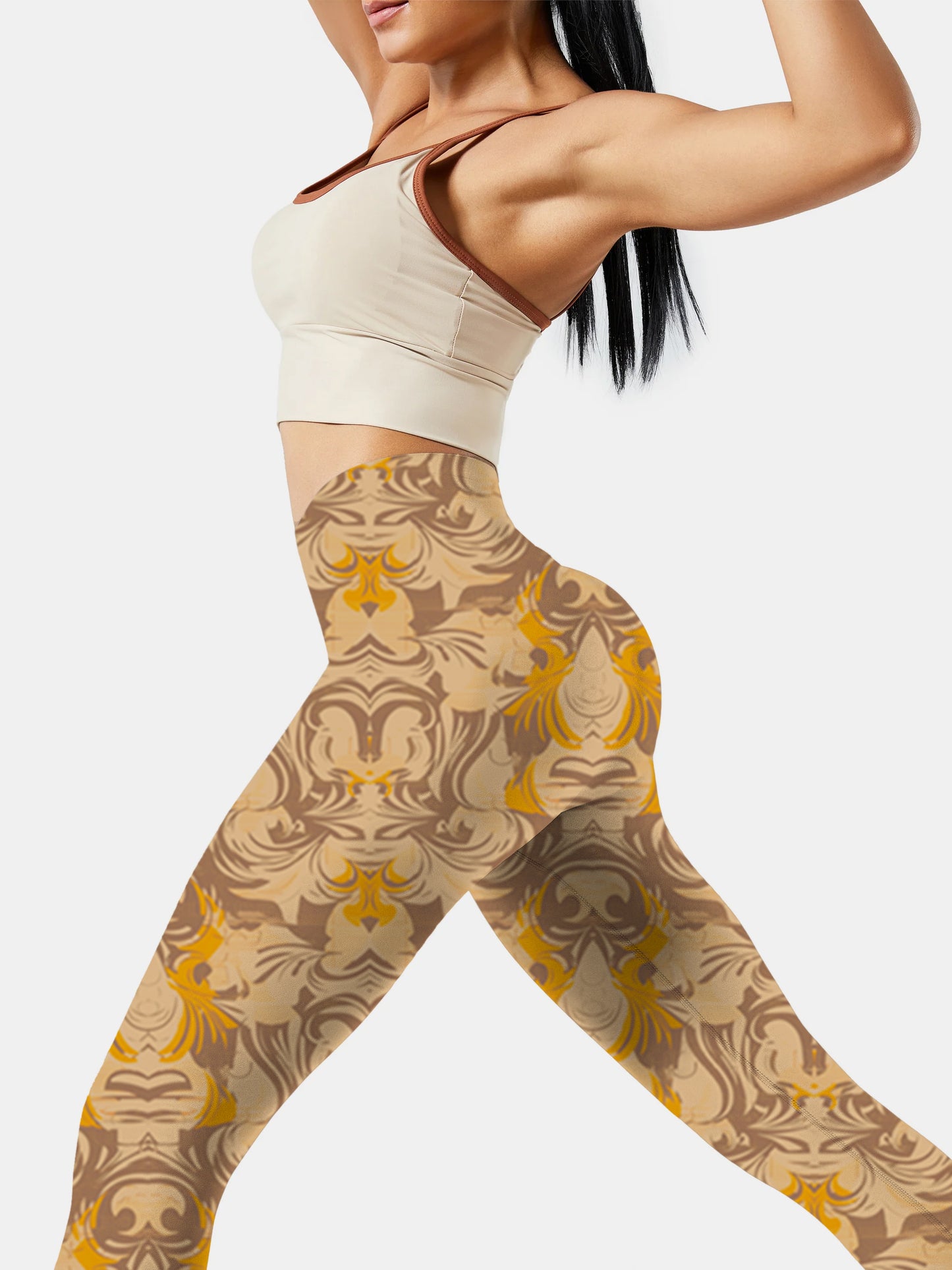 F109 printed yoga leggings yellow