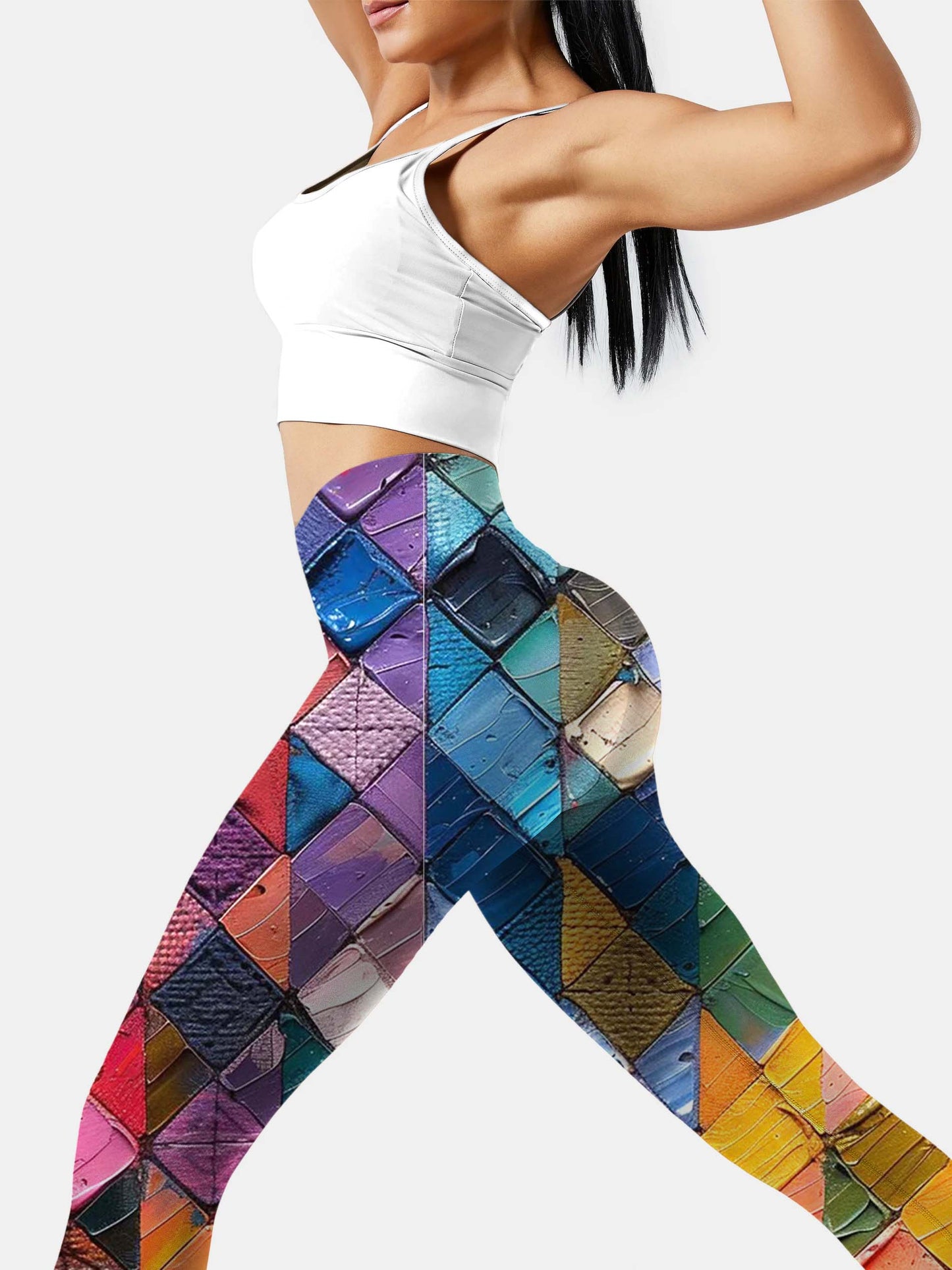 O224 oil pastel plaid yoga leggings