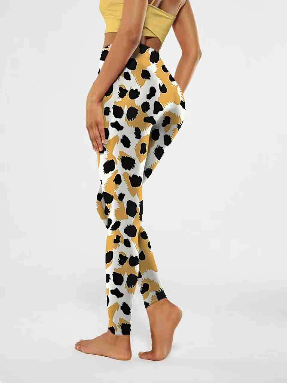 A157 animal print Yoga leggings yellow