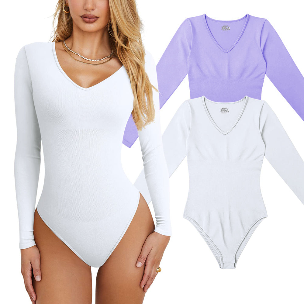 Women's 2 Piece  T Shirt V Neck Long Sleeve Bodysuits