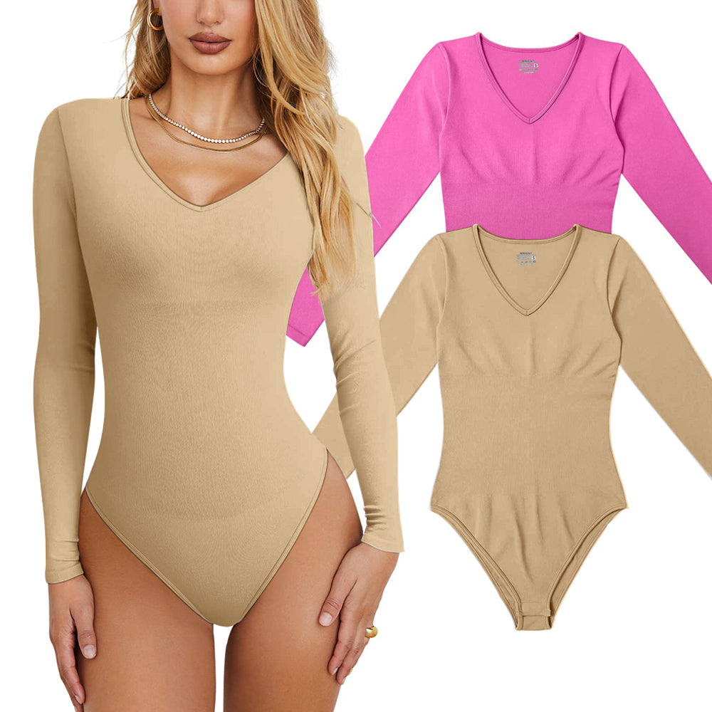 Women's 2 Piece  T Shirt V Neck Long Sleeve Bodysuits