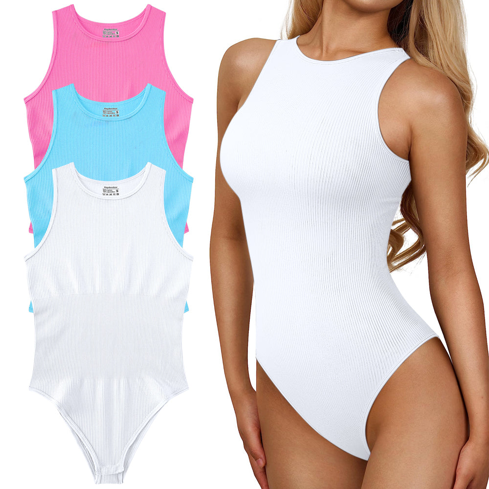 Women's 3 Piece Sexy Ribbed One Piece Sleeveless Neck Bodysuits