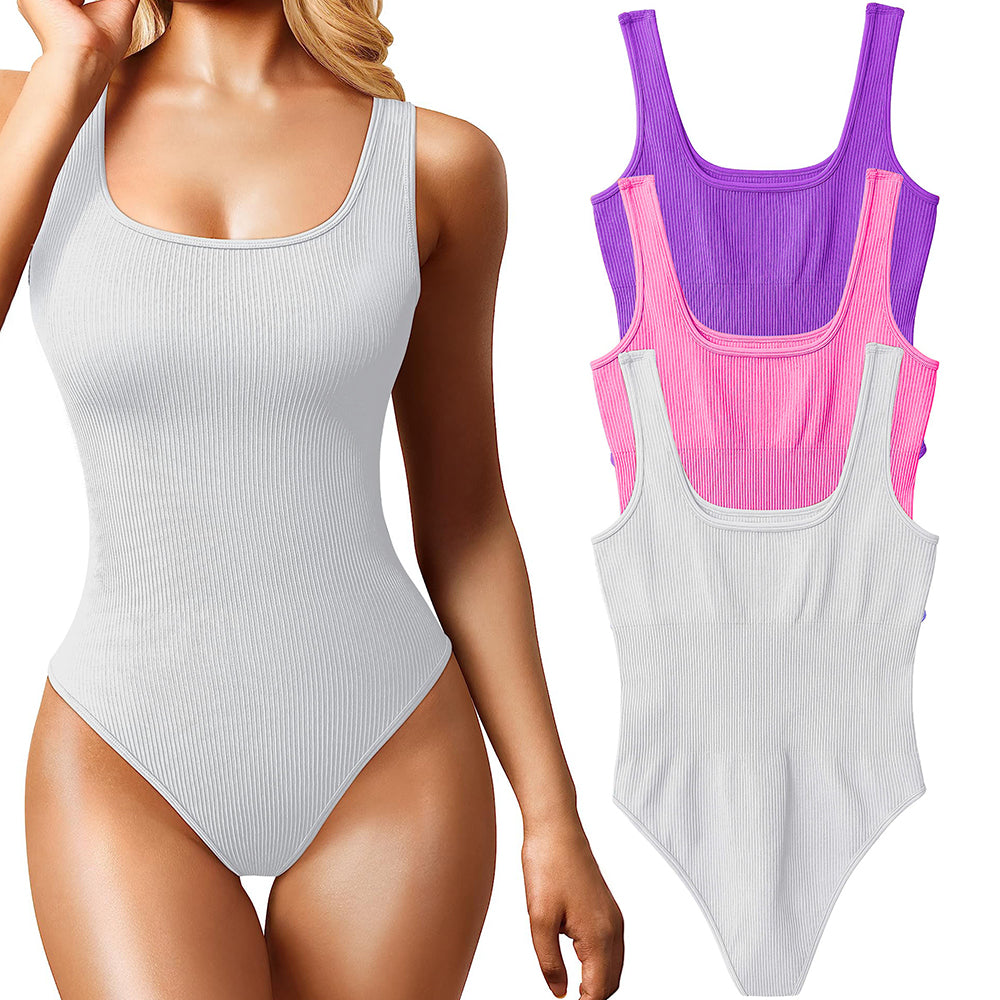 Women's 3 Piece Bodysuits Sexy Ribbed Sleeveless Square Neck