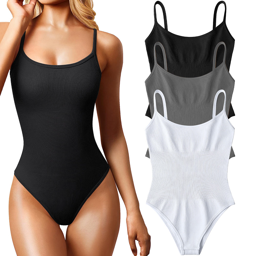 Women's 3 Piece Sexy Ribbed Sleeveless Adjustable Spaghetti Strip Tops Bodysuits