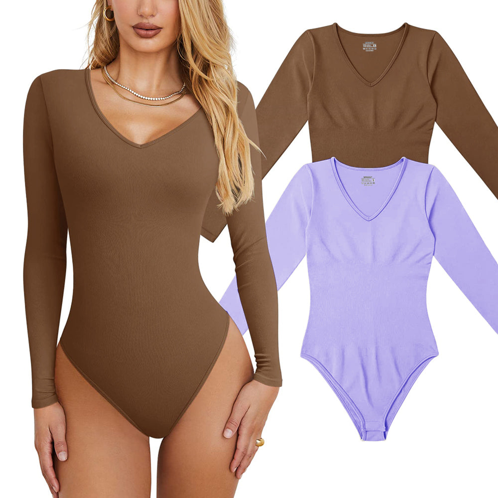 Women's 2 Piece  T Shirt V Neck Long Sleeve Bodysuits