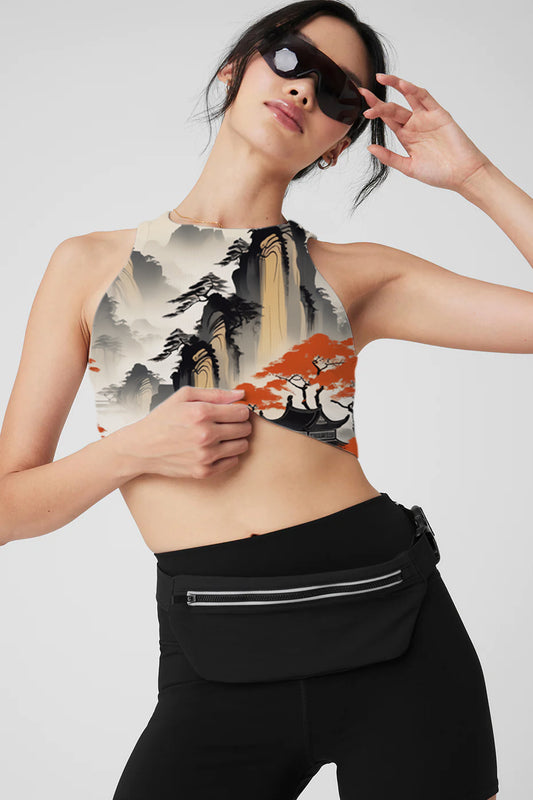 Red Maple Mountain View Painted Yoga Top