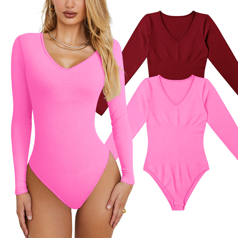 Women's 2 Piece  T Shirt V Neck Long Sleeve Bodysuits