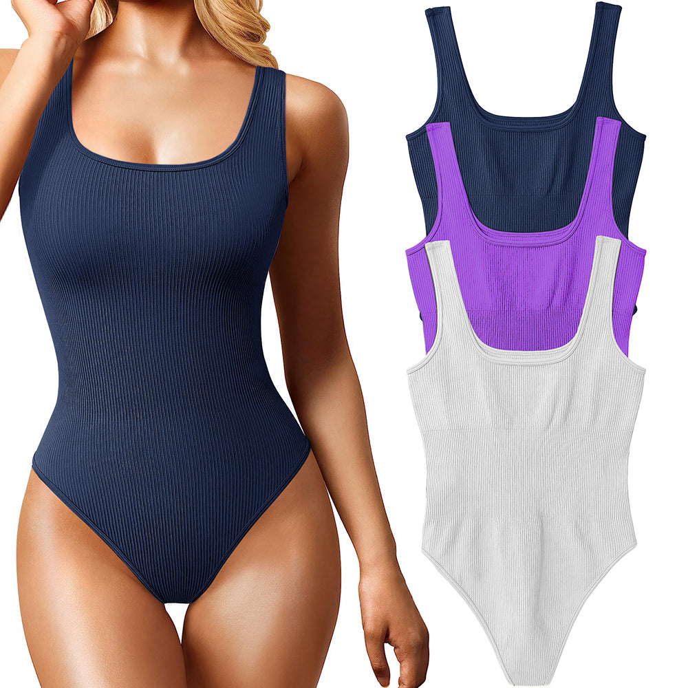 Women's 3 Piece Bodysuits Sexy Ribbed Sleeveless Square Neck